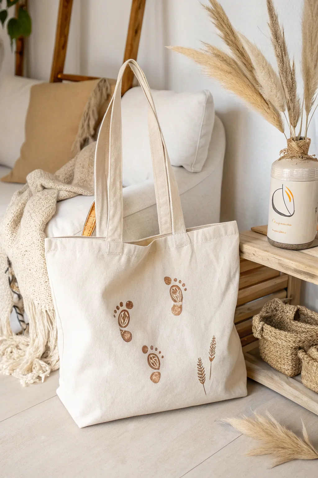 Craft a heartfelt gift for Dad with a personalized touch: a footprint canvas bag that blends style with sentiment.