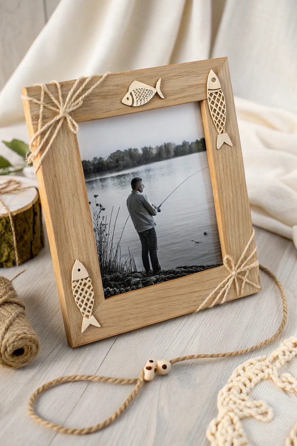 Celebrate Dad's passions with a hobby-themed frame that captures his love for fishing and adventure.