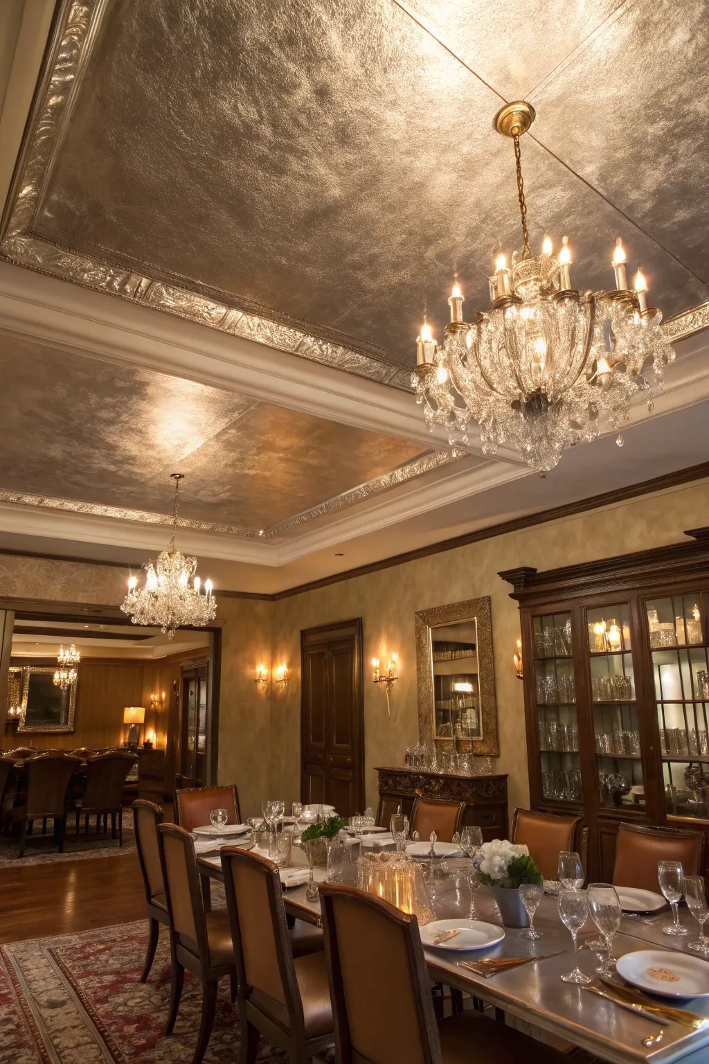 Reflective metallic paint adds luxury to your faux tray ceiling.