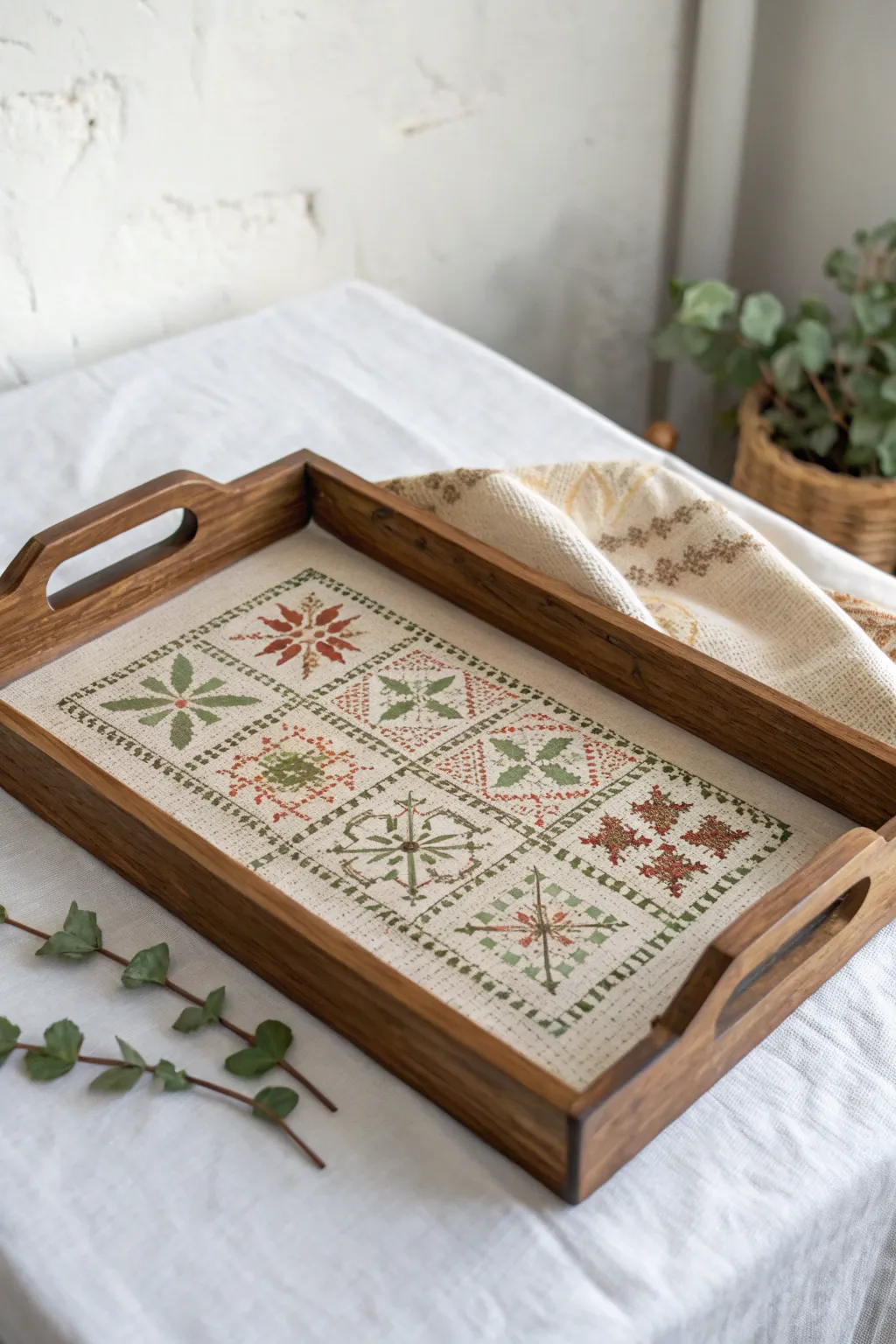 Transform thrift store finds into unique art pieces with elegant cross stitch magic. 🌿✨