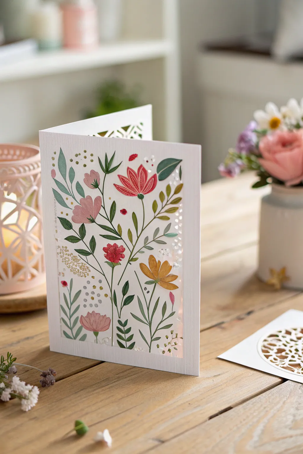 Peek-a-boo blooms: Unveil the hidden beauty with floral cut-out cards.