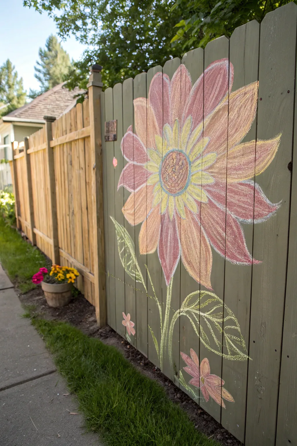 Transform your garden fence into a canvas with enchanting giant chalk flowers. Embrace simplicity and creativity!