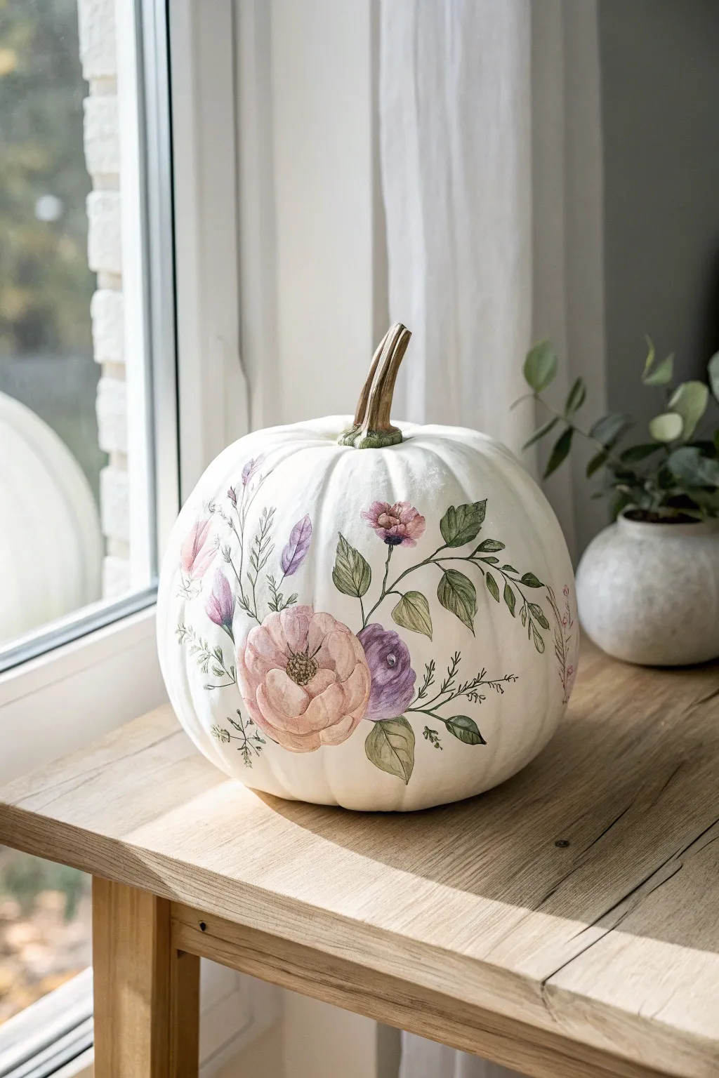Embrace the beauty of watercolor whimsy with this delicate floral pumpkin design, perfect for adding a touch of elegance to your decor.