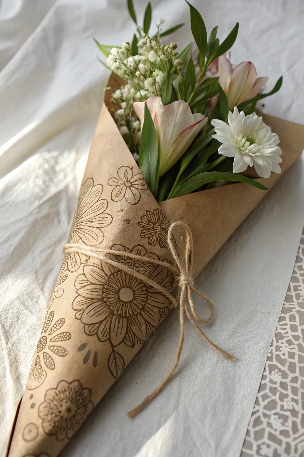 Add a personal touch with DIY stamped wrapping paper for your floral gifts.