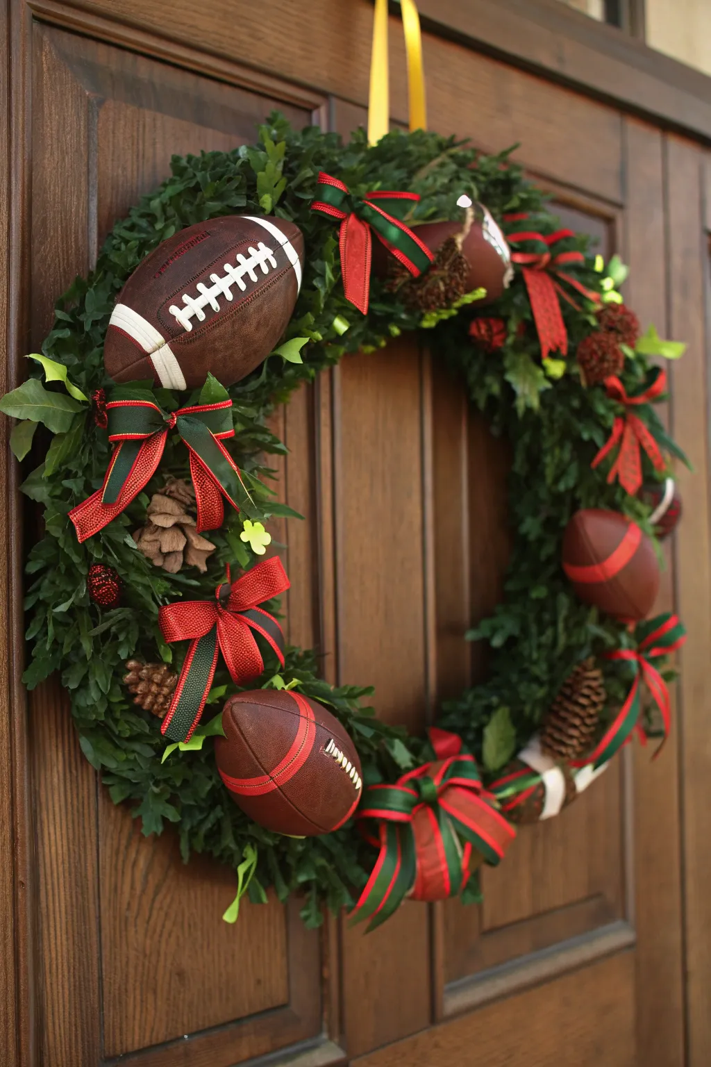 Welcome guests with a bold statement: a handcrafted football-themed wreath that scores high on style!