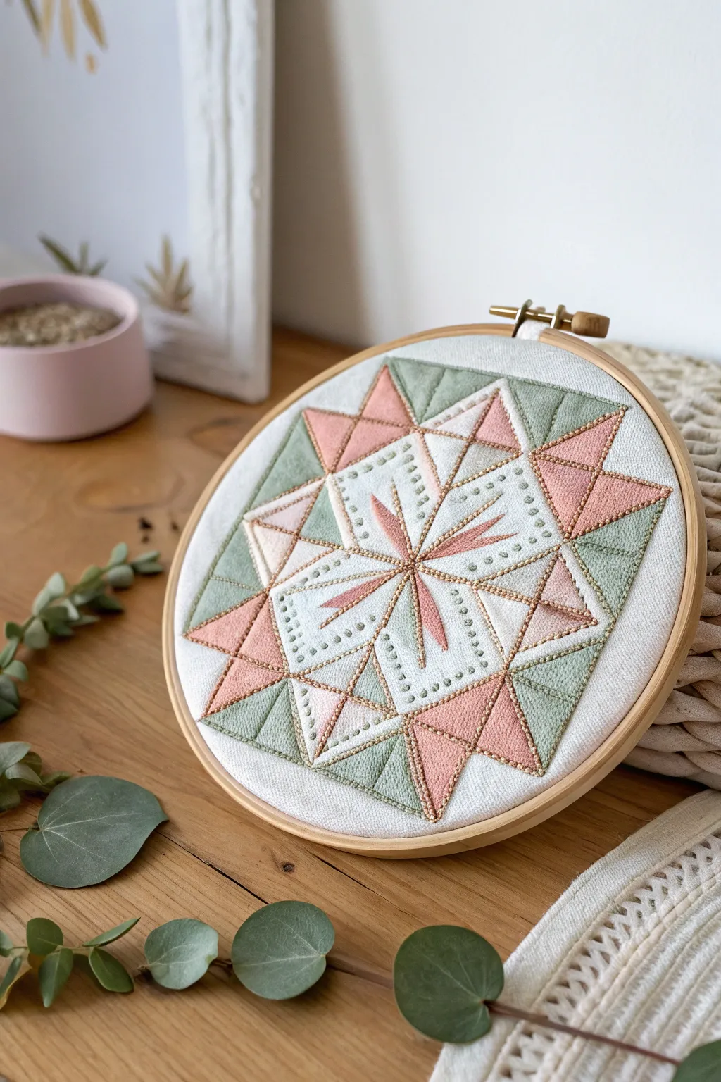 Elevate your stitching game with chic geometric patterns that blend modern design with the warmth of handmade charm.