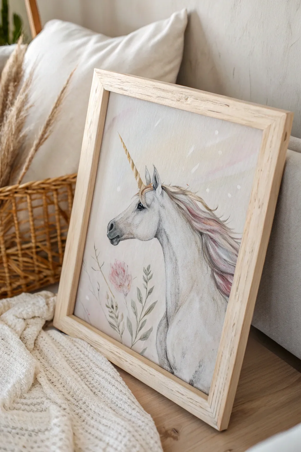 Embrace the magic of mythical creatures with this minimalist unicorn painting, perfect for adding a whimsical touch to your decor.