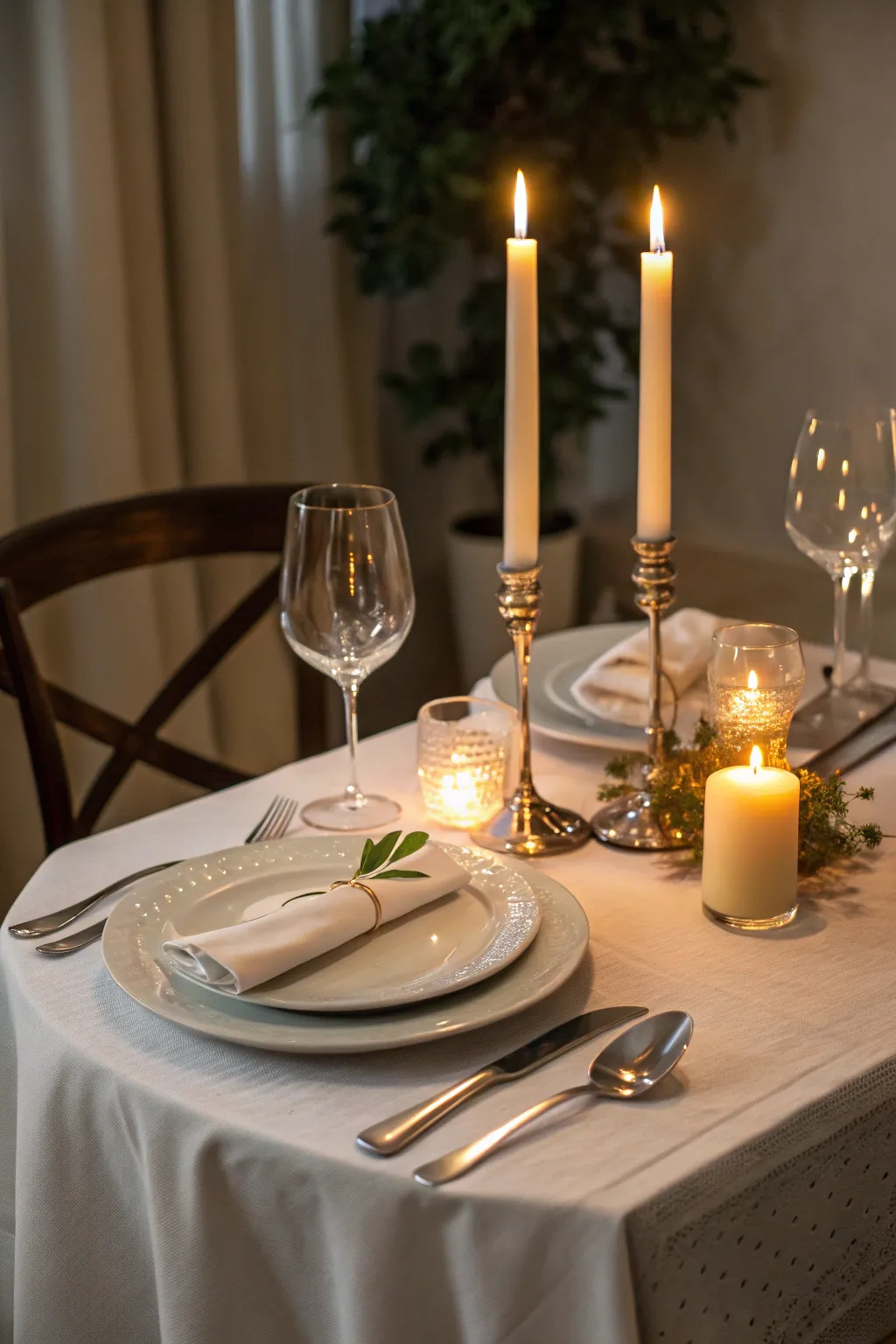 Candles enhance the atmosphere with warmth and charm.