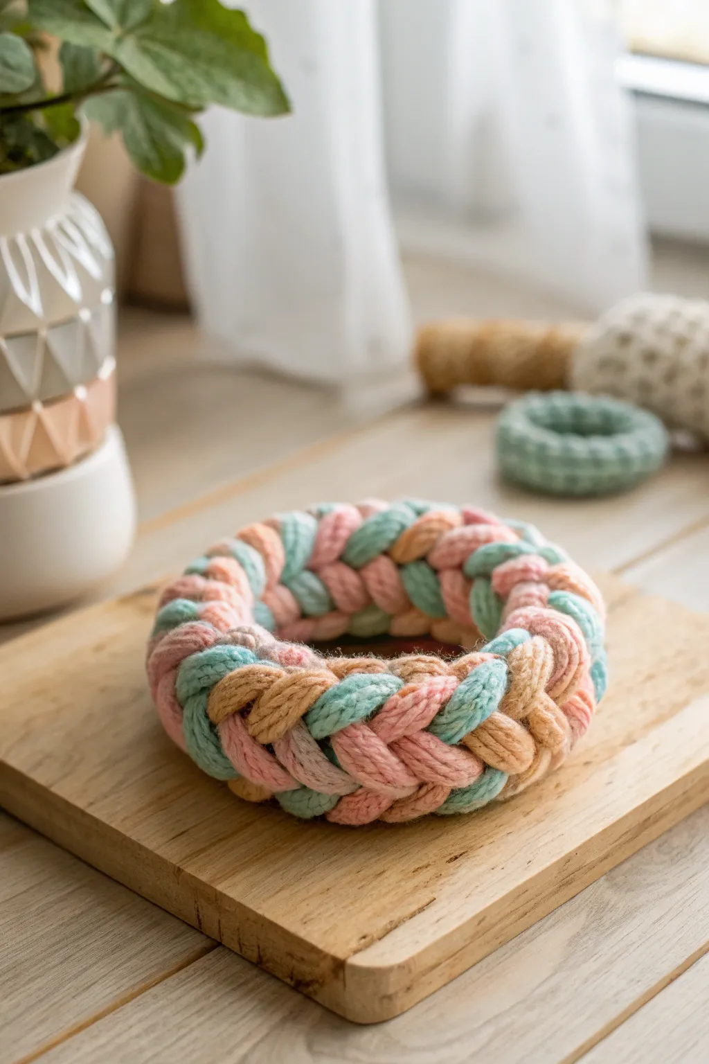 Delight your furry friend with a handcrafted French knitting toy that blends Scandinavian minimalism with Boho charm.
