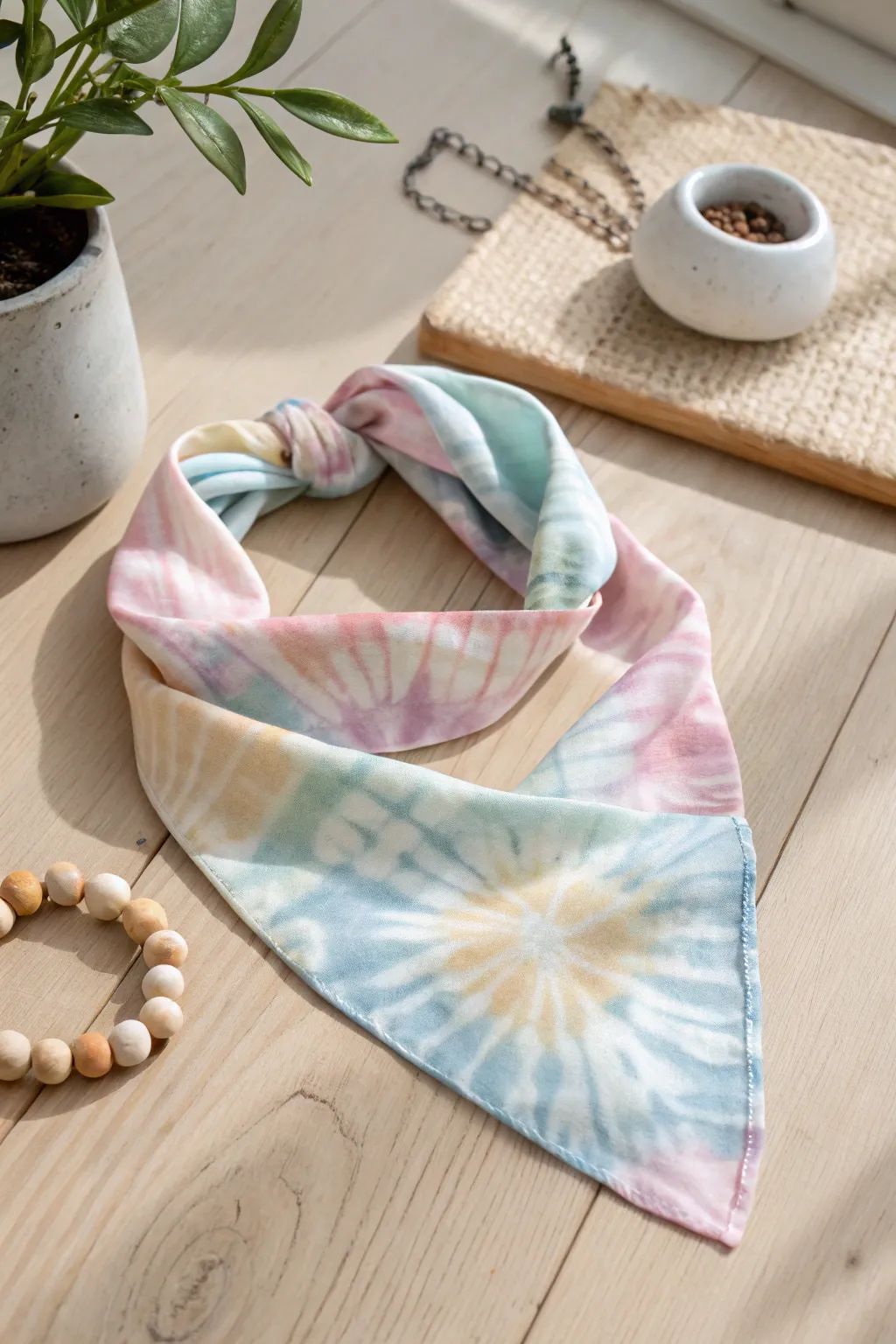 Add a splash of color to your style with this chic tie-dye bandana.