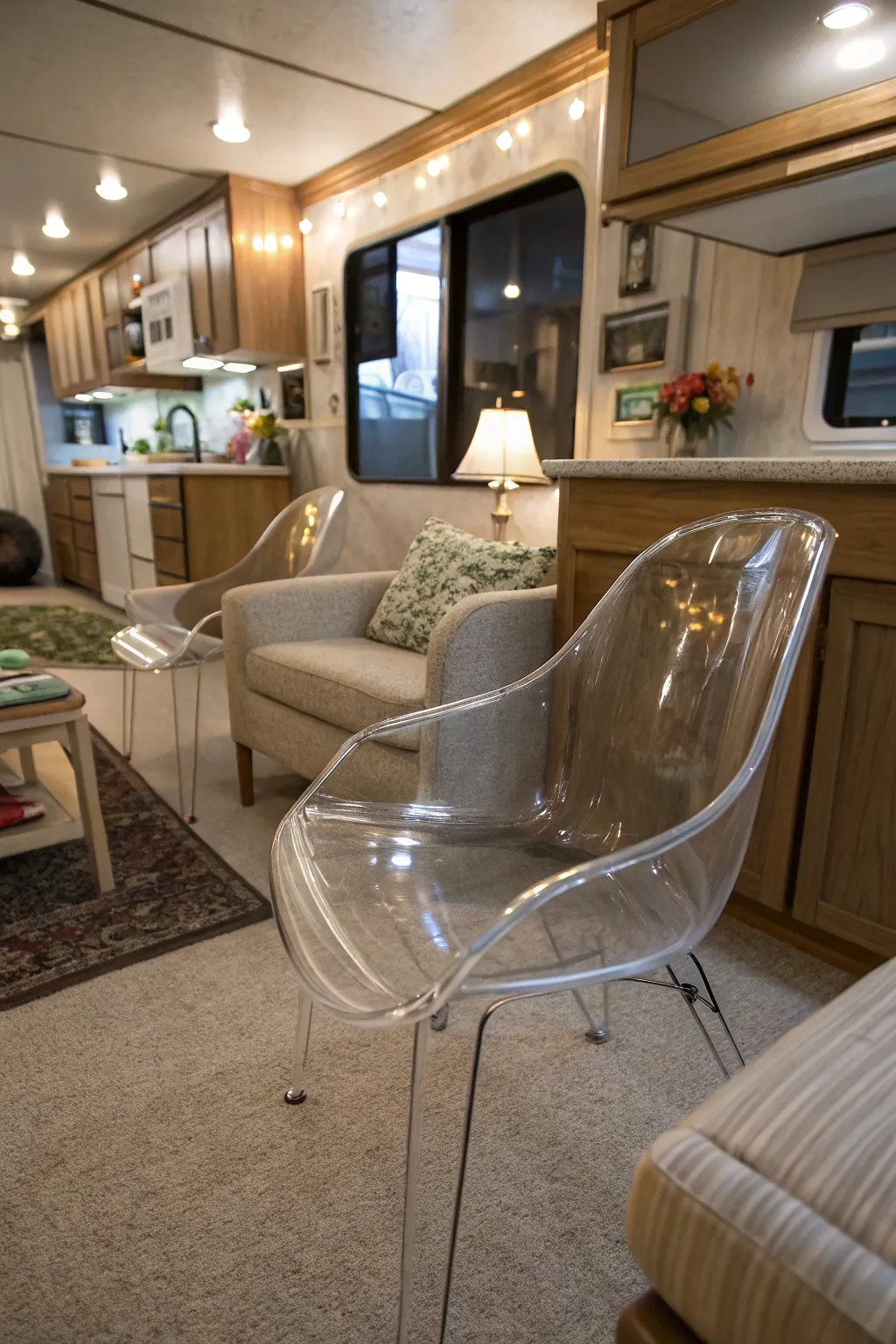 Modern and airy with transparent furniture.