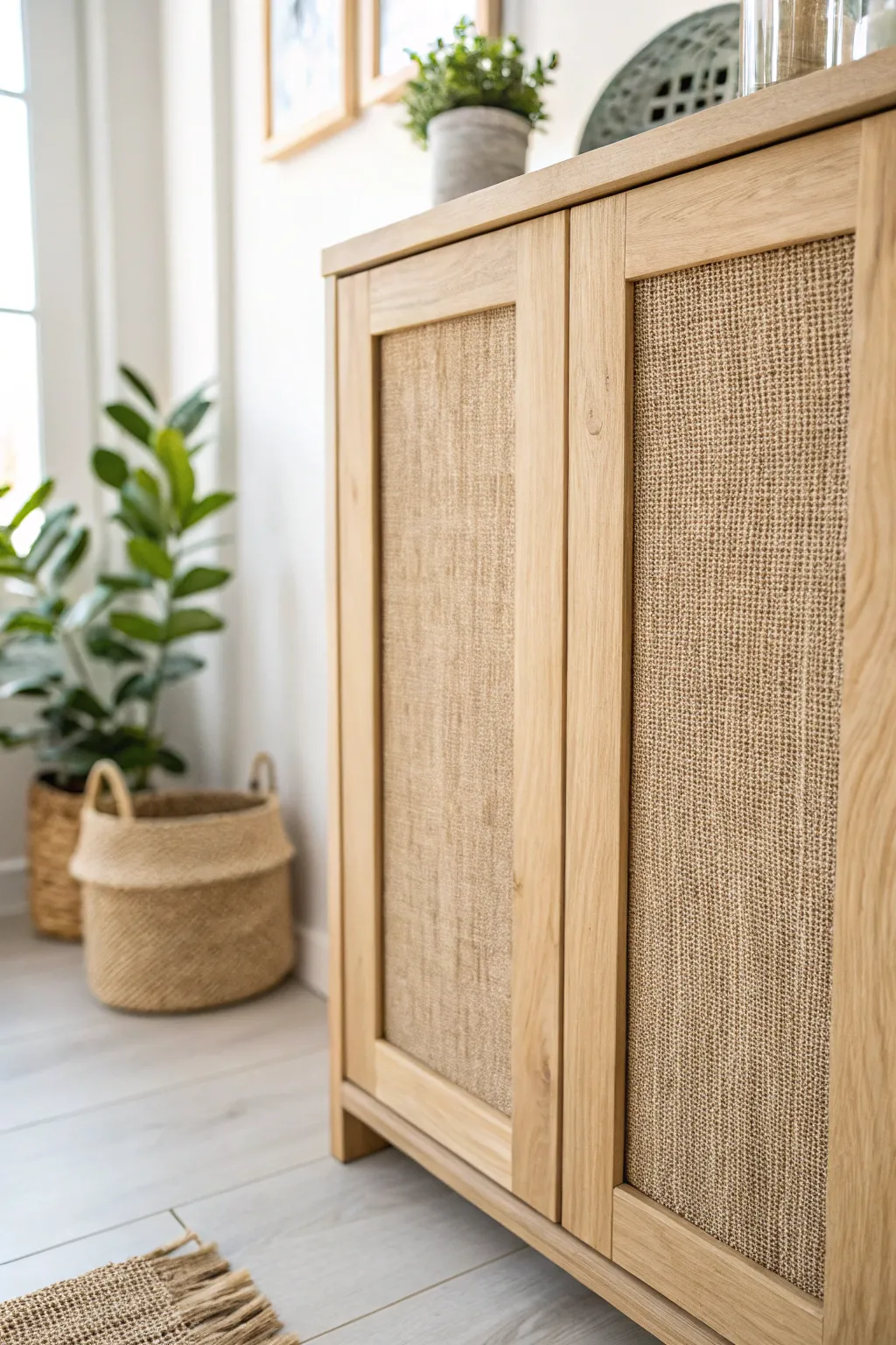 Elevate your furniture with rustic burlap inlays for a touch of natural elegance.