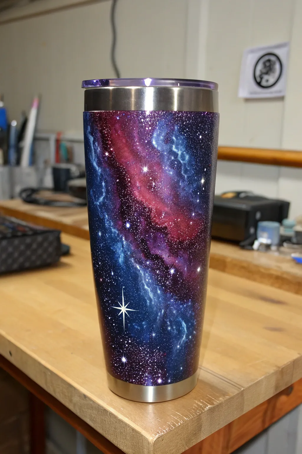 Elevate your sip with the cosmic allure of a galaxy-themed tumbler.