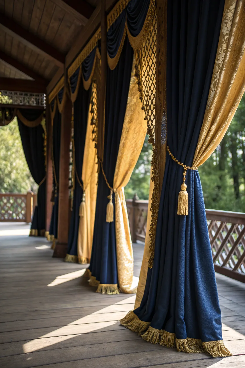 Elevate your gazebo's serenity with sound-reducing curtains, where bold colors meet exquisite craftsmanship.