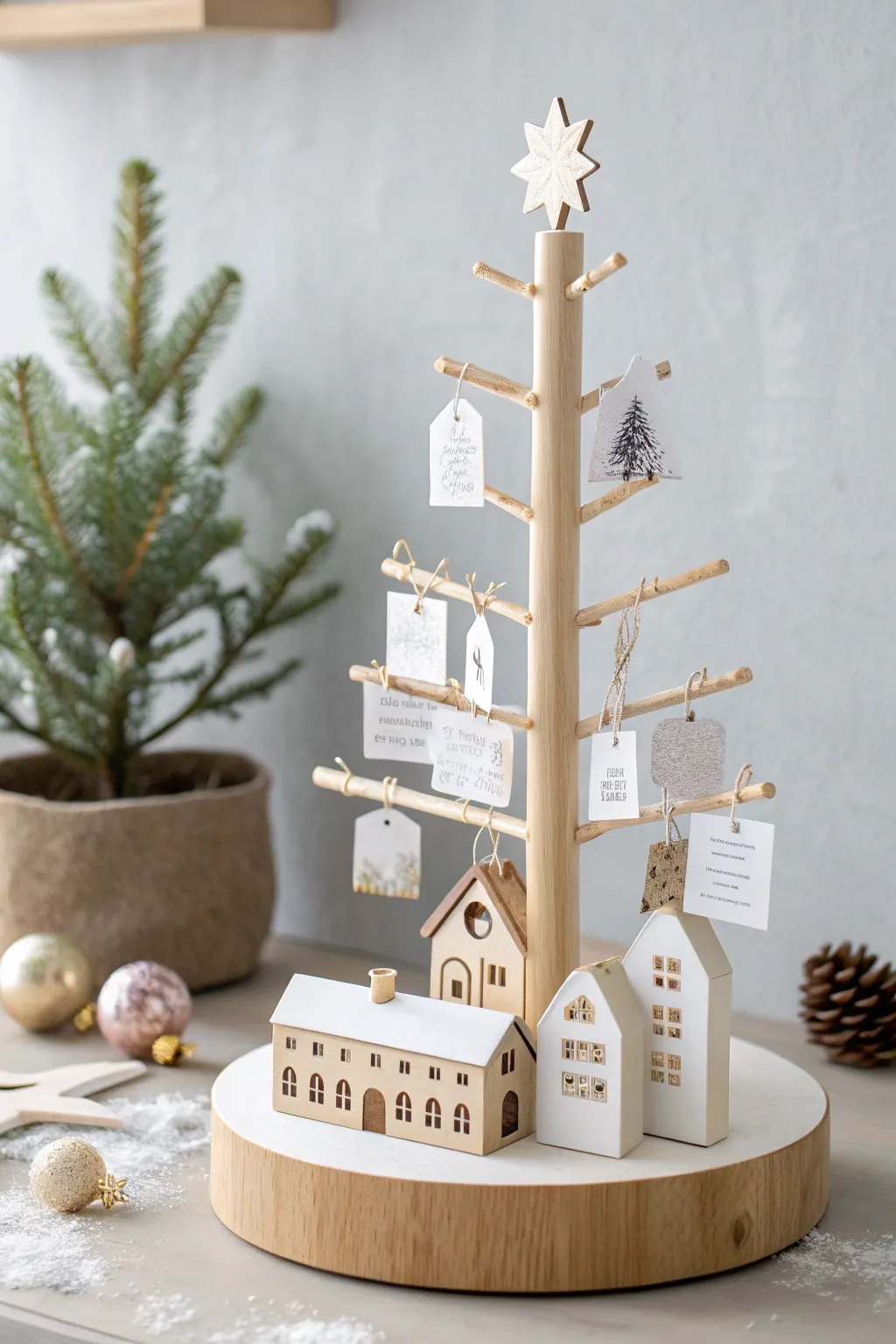 Create a charming winter wonderland with this minimalist gift card tree, perfect for the season.