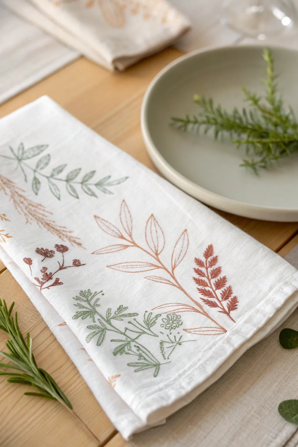 Handcrafted Elegance: Transform plain napkins into art with simple fabric stamping.