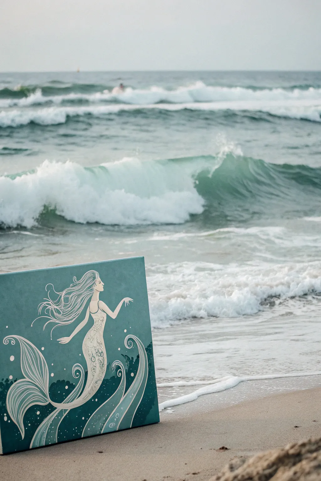 Dive into the serene beauty of ocean waves and discover the enchanting dance of a mermaid. A perfect blend of minimalism and boho elegance, bringing summer vibes to your space.