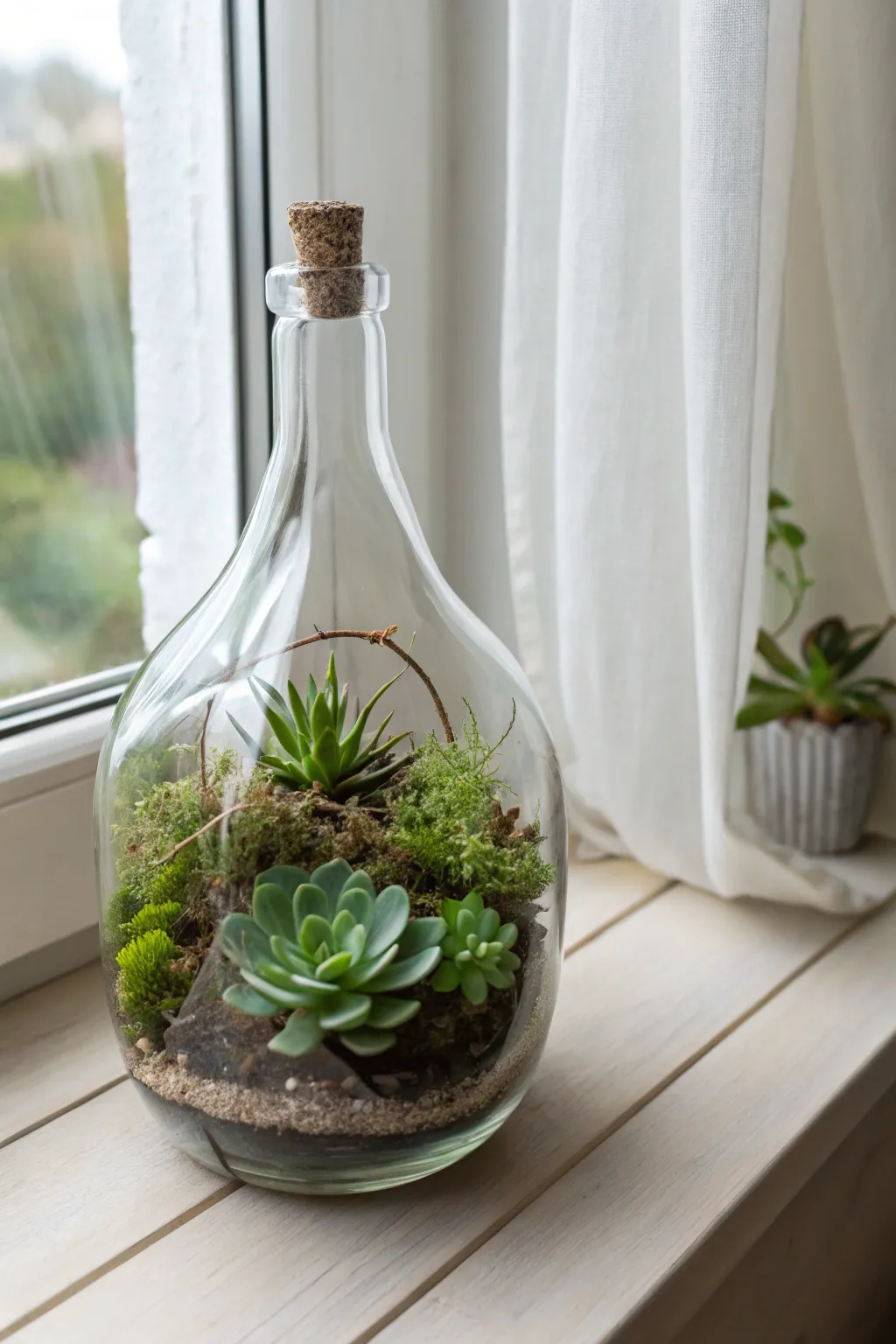 Bring a touch of nature indoors with a chic bottle terrarium — where simplicity meets natural beauty.
