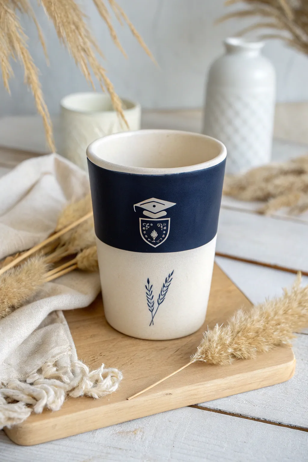 Celebrate in style with a minimalist cup that captures school spirit and timeless elegance.