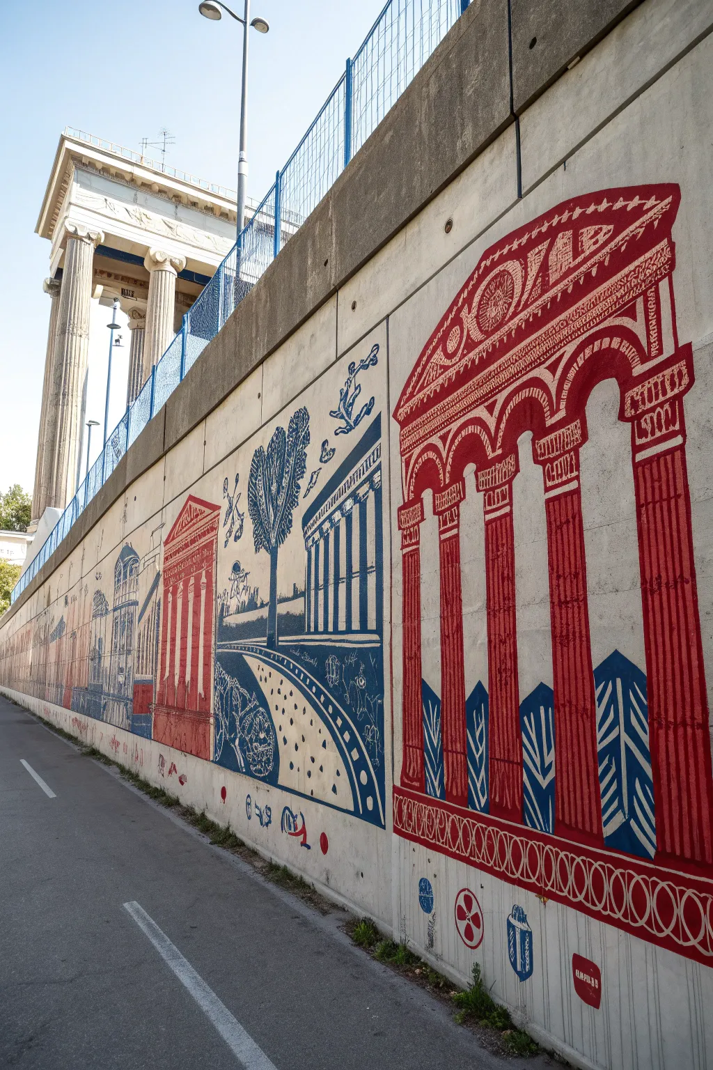 Transform your space with the timeless elegance of graffiti stencil art - where ancient architecture meets modern flair.