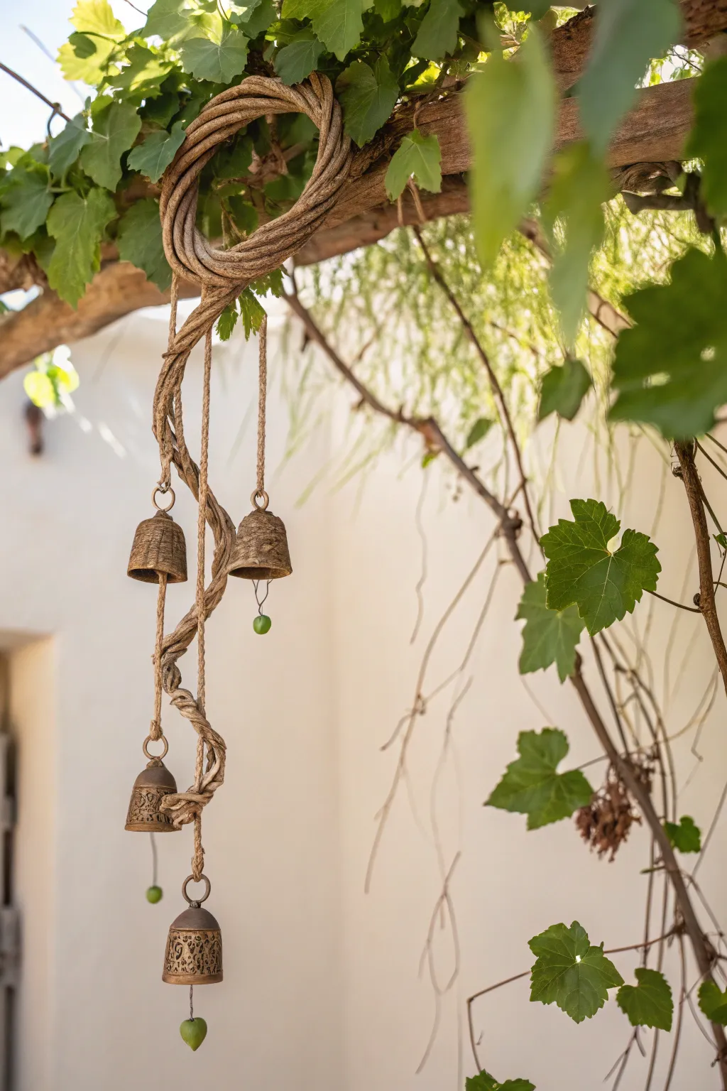 Embrace tranquility with these handcrafted grapevine wind chimes, perfect for a minimalist Boho vibe.