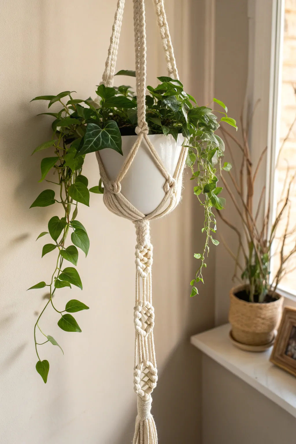 Elevate your space with the timeless beauty of a macramé plant hanger.