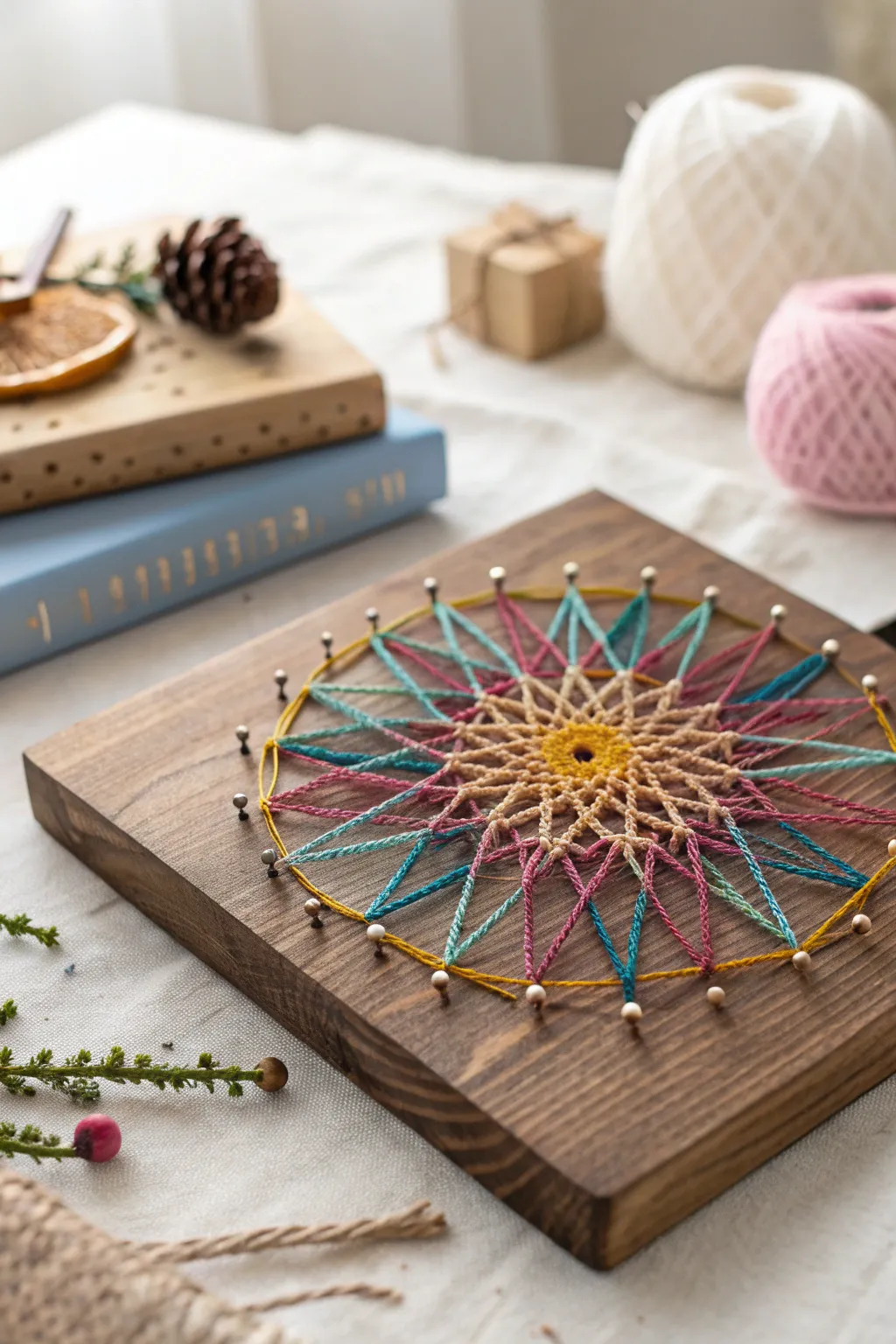 Unleash your creativity with vibrant string art - where simplicity meets bohemian elegance.