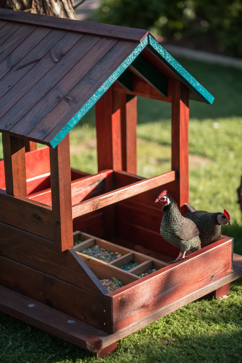 Elevate your guinea hen coop with a stylish, mess-free feeding station that blends practicality and craftsmanship.
