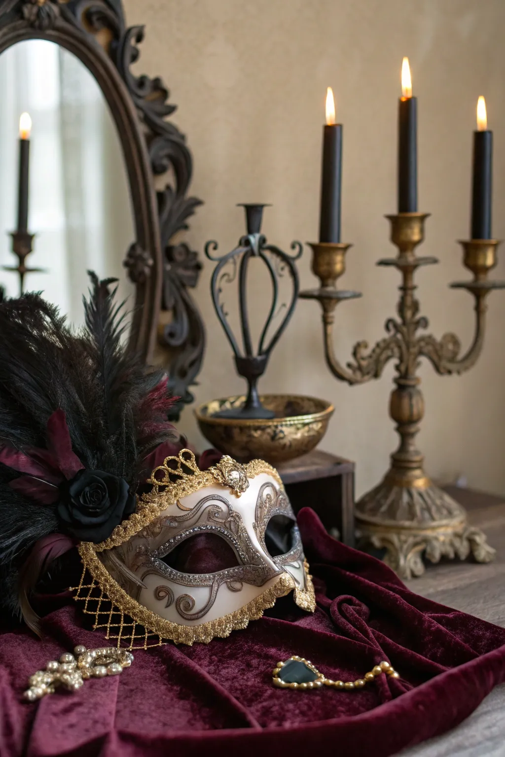 A Victorian Gothic mask exudes dark elegance and mystery.