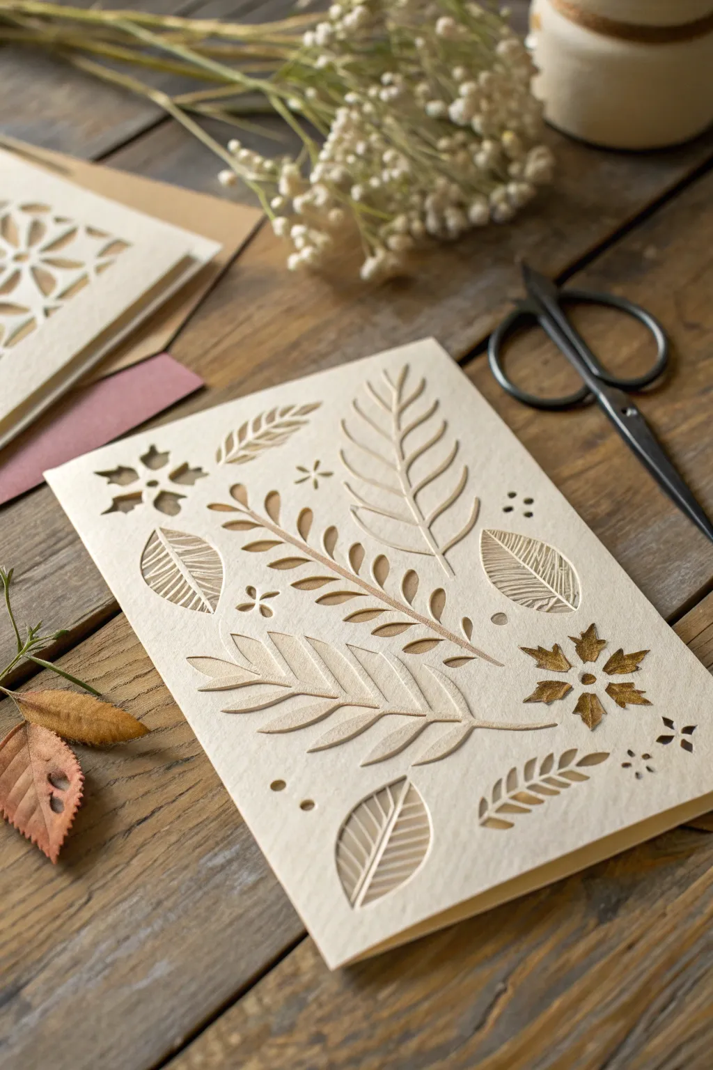 Crafting elegance: Discover the art of cut-out shapes in handmade postcards.
