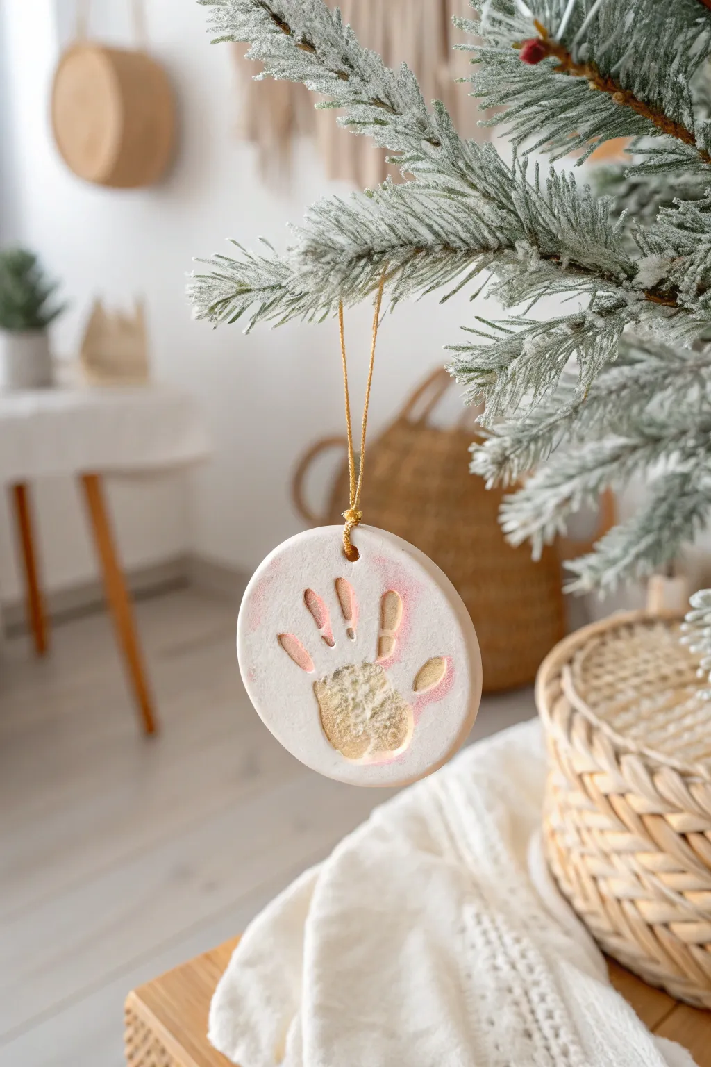 Cherished memories captured in a handcrafted touch. 🎄✨ #HandprintOrnaments #ScandiBoho