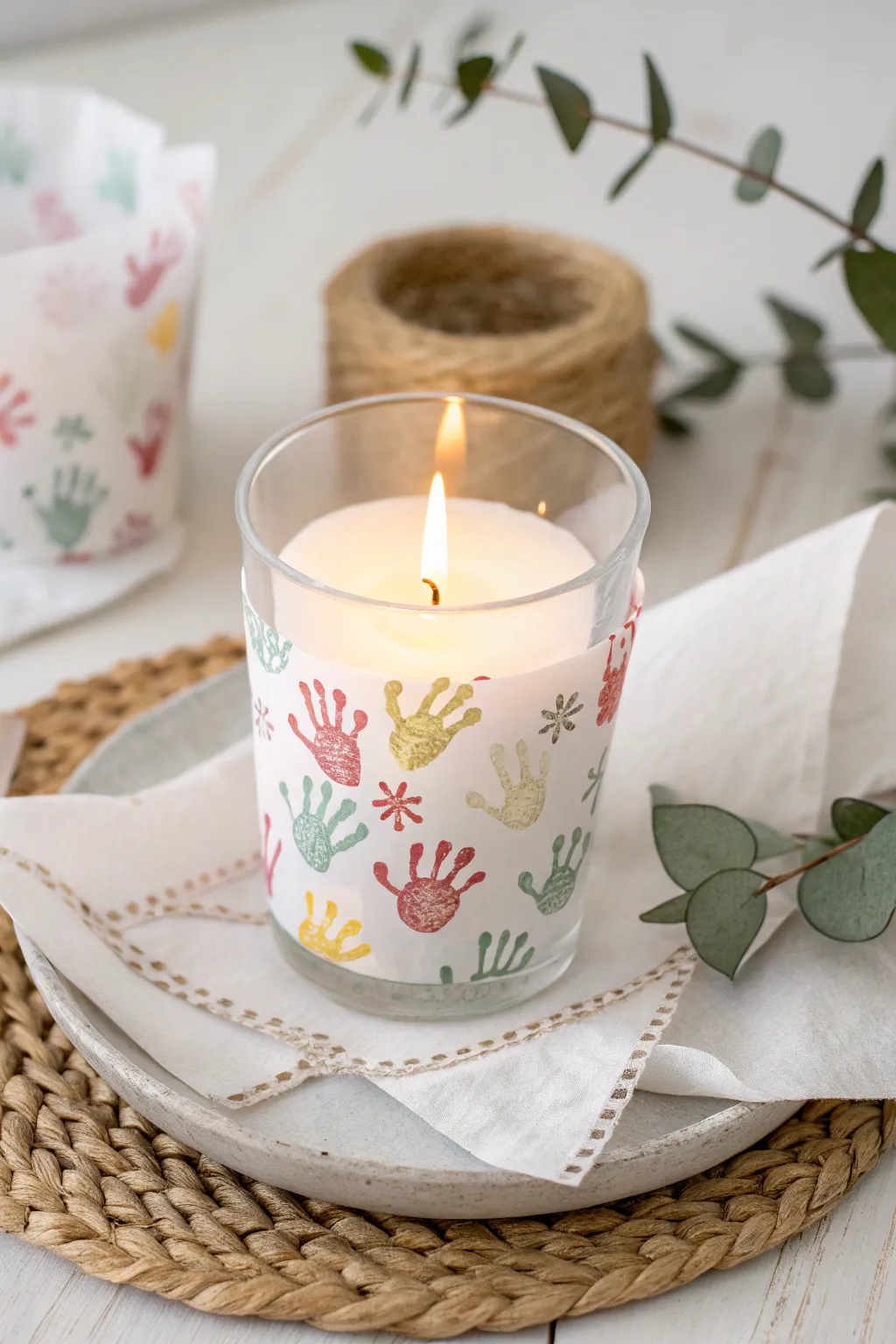 Illuminate your space with warmth and love: a handprint candle holder, perfect for Mother's Day memories.