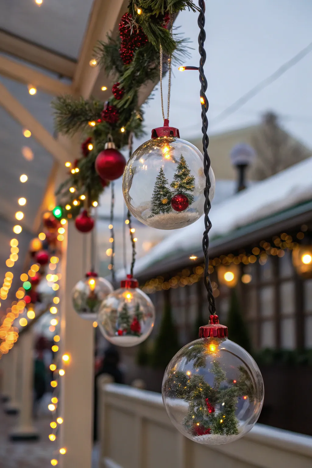 Festive garlands with decorative globes.