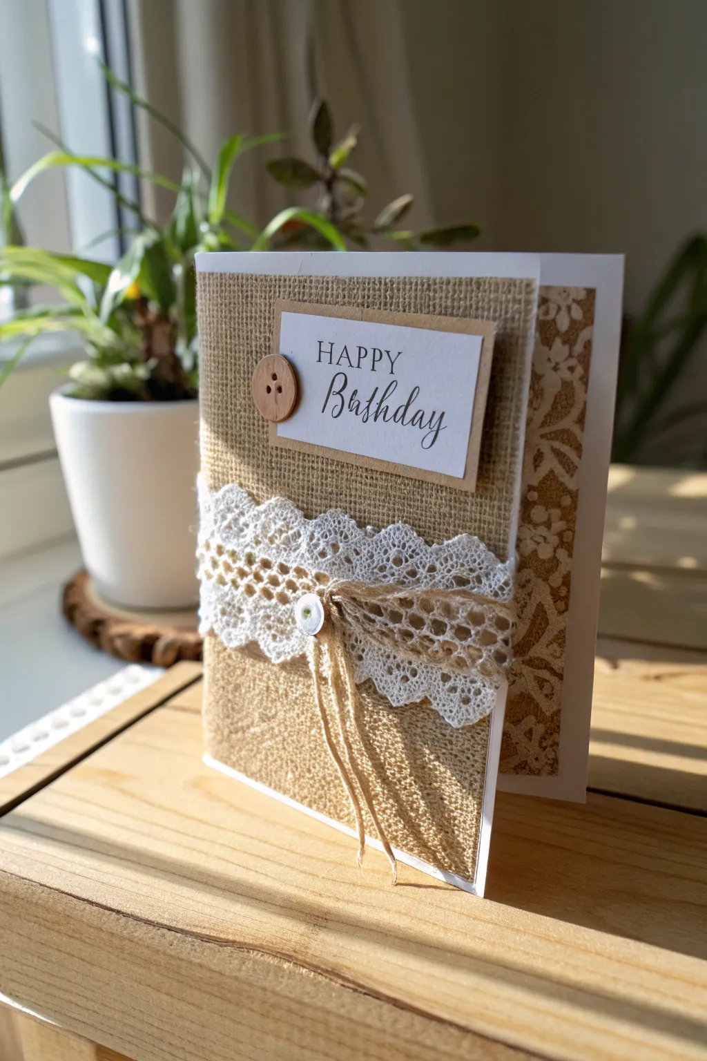 Elevate your birthday greetings with the art of texture play. Explore the beauty of burlap and lace for a uniquely rustic charm.