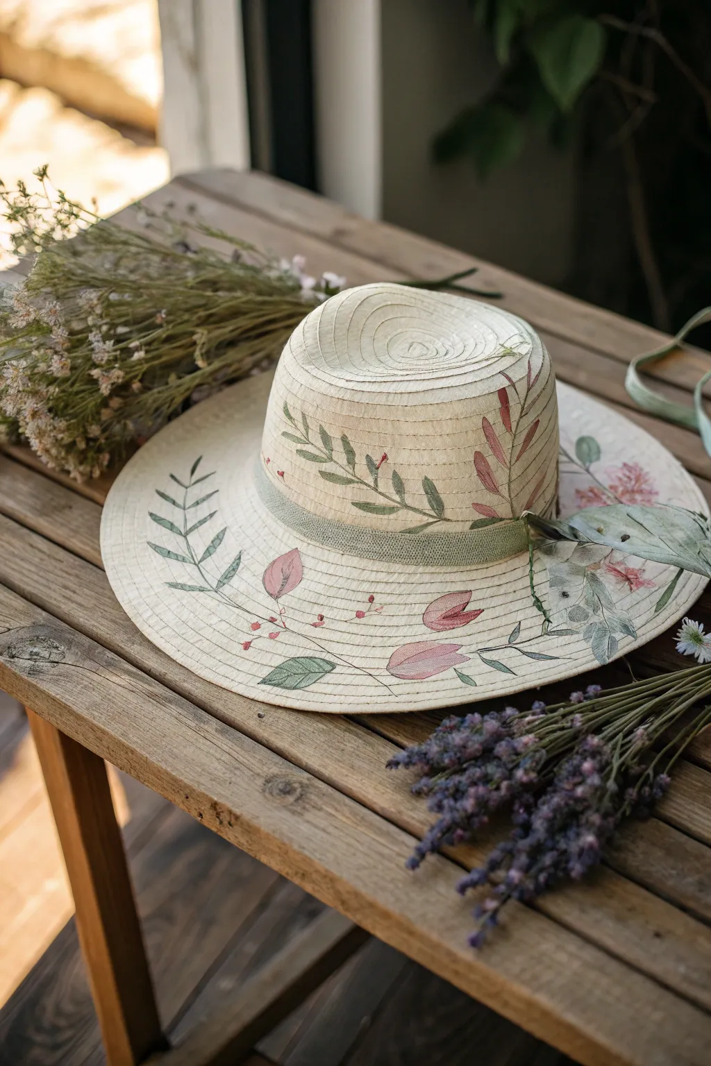 Embrace the beauty of nature with a hand-painted hat that's a garden in itself.