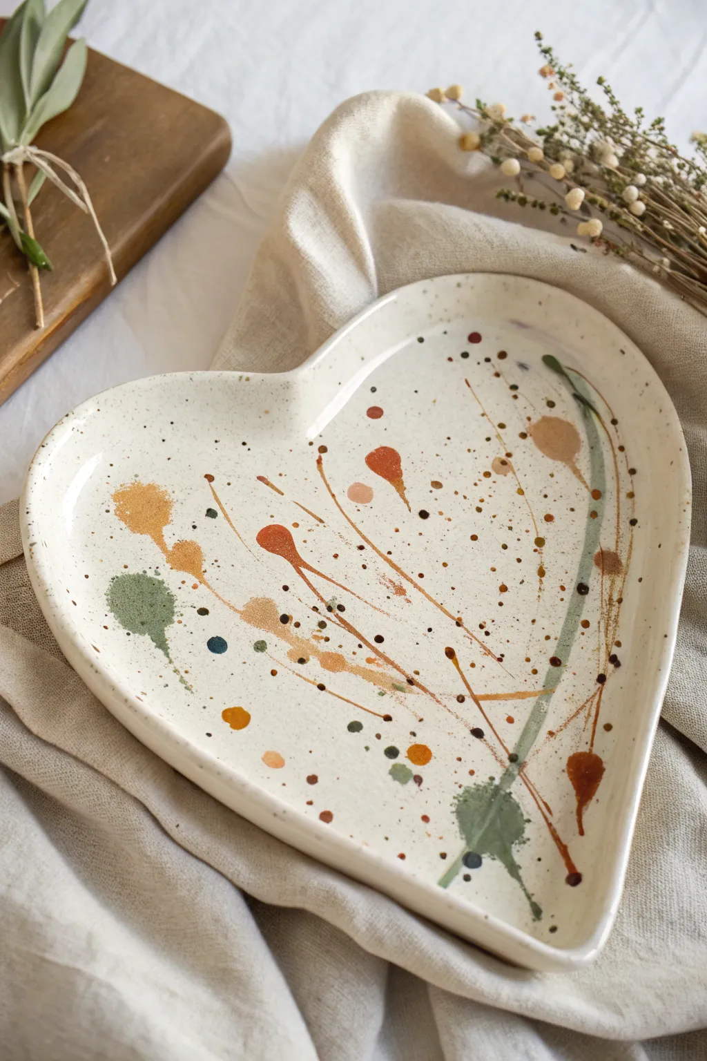 Embrace spontaneity with a splatter of creativity on this chic heart plate. Perfect for adding a touch of artistic flair to your minimalist decor!