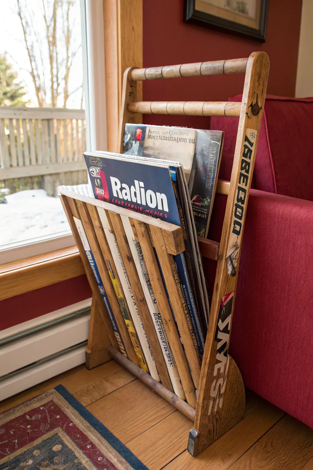 Elevate your reading space with this handcrafted hockey stick magazine rack—a perfect blend of sport and style.