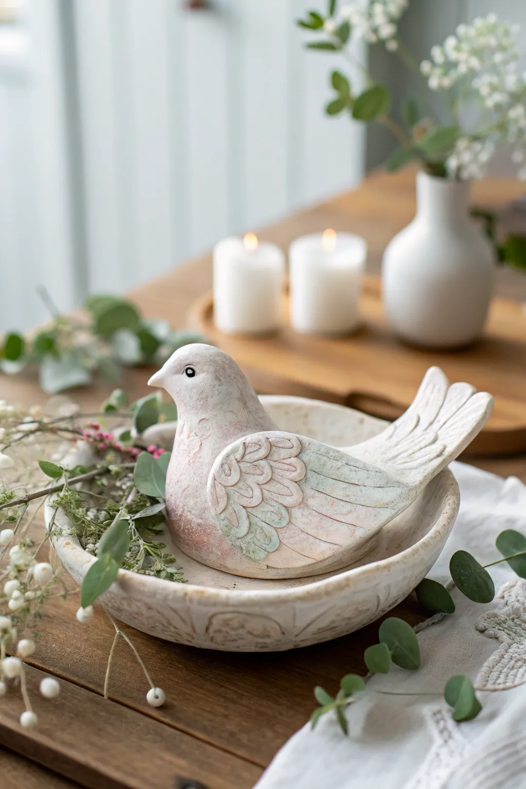 Capture the essence of purity with handcrafted clay doves, adding a personal touch to your baptism celebration. 🌿✨