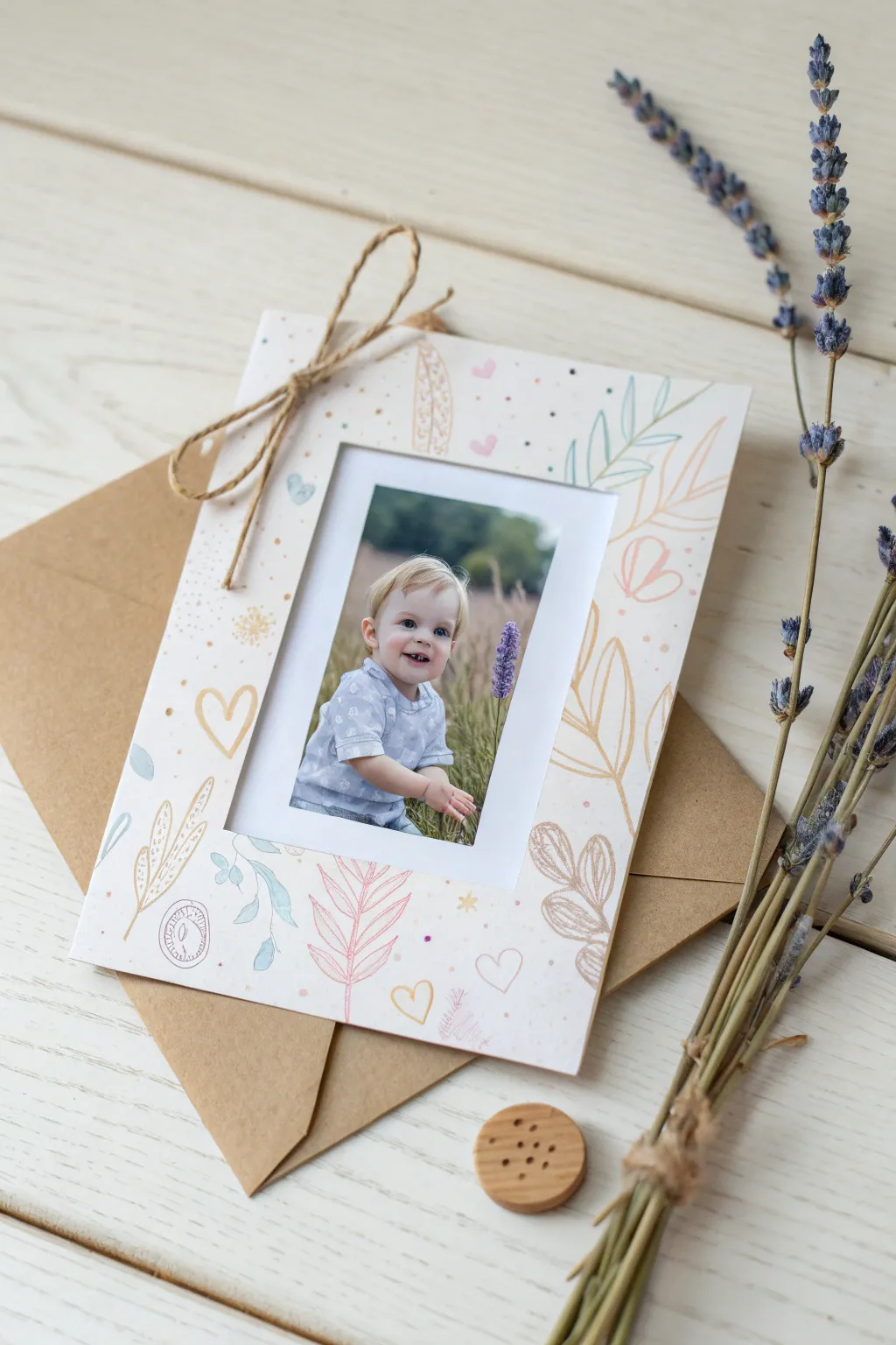 Capture the magic of childhood with a personalized photo frame card, crafted with love and simplicity.
