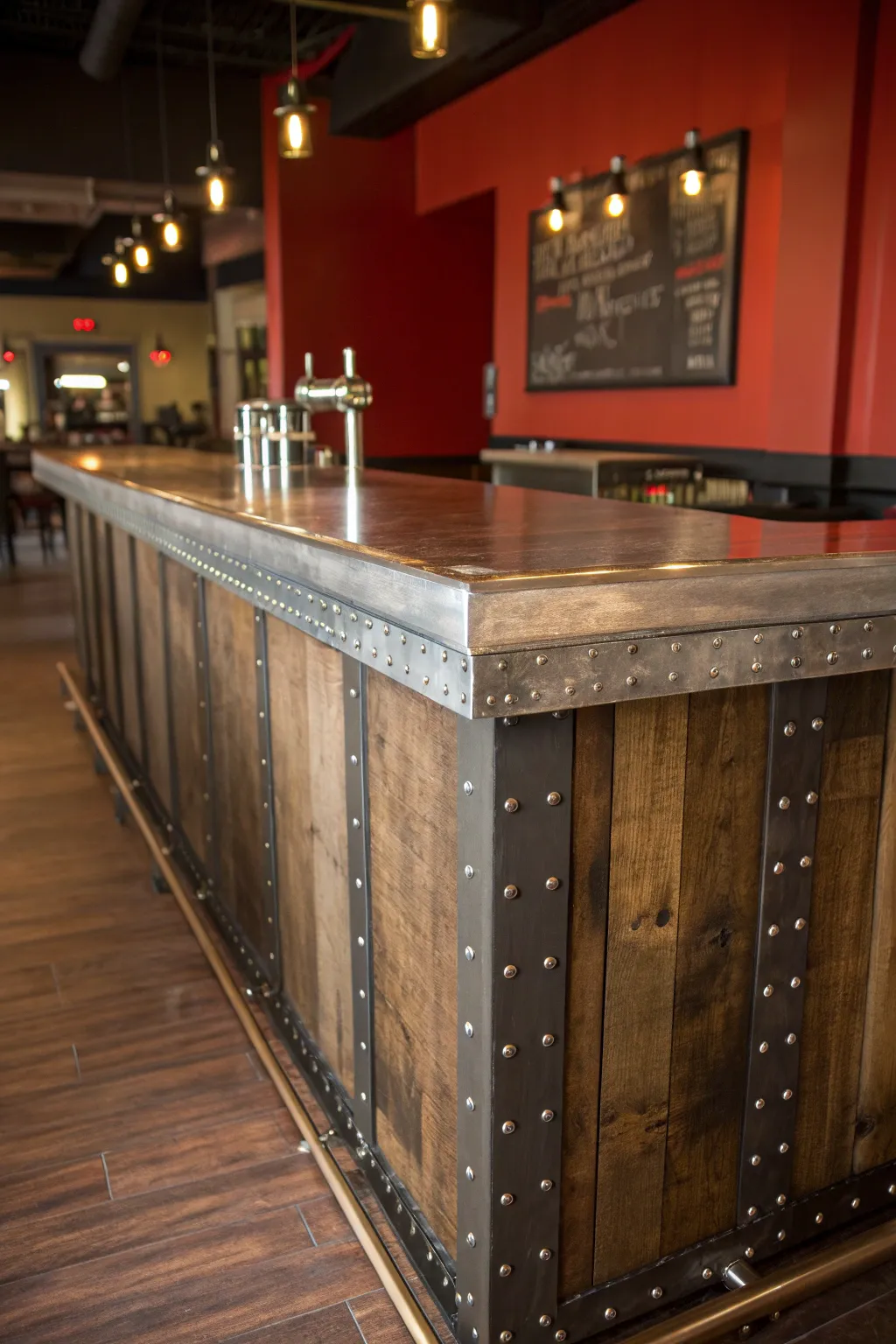 Bold and balanced: Discover the perfect blend of industrial strength and rustic charm with this metal and wood bar top.