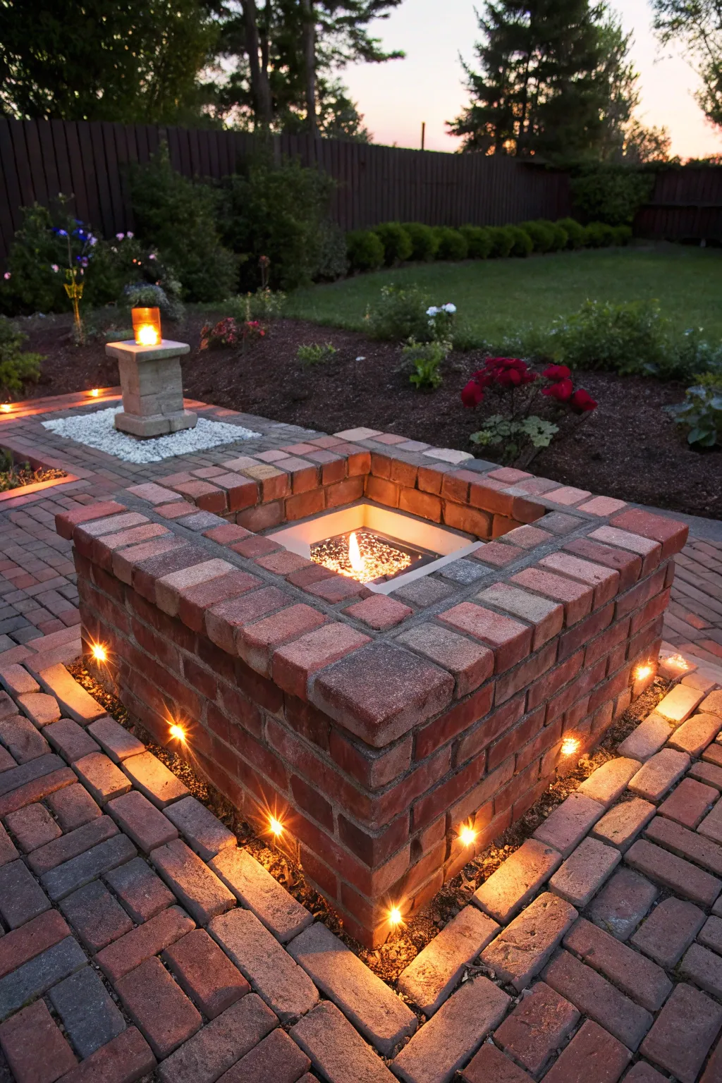 Illuminate your evenings with a handcrafted brick fire pit featuring integrated solar lights for lasting ambiance.