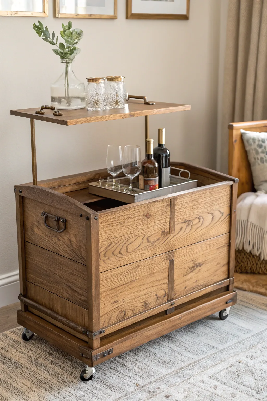 Elevate your space with a vintage bar cart: where simplicity meets elegance.