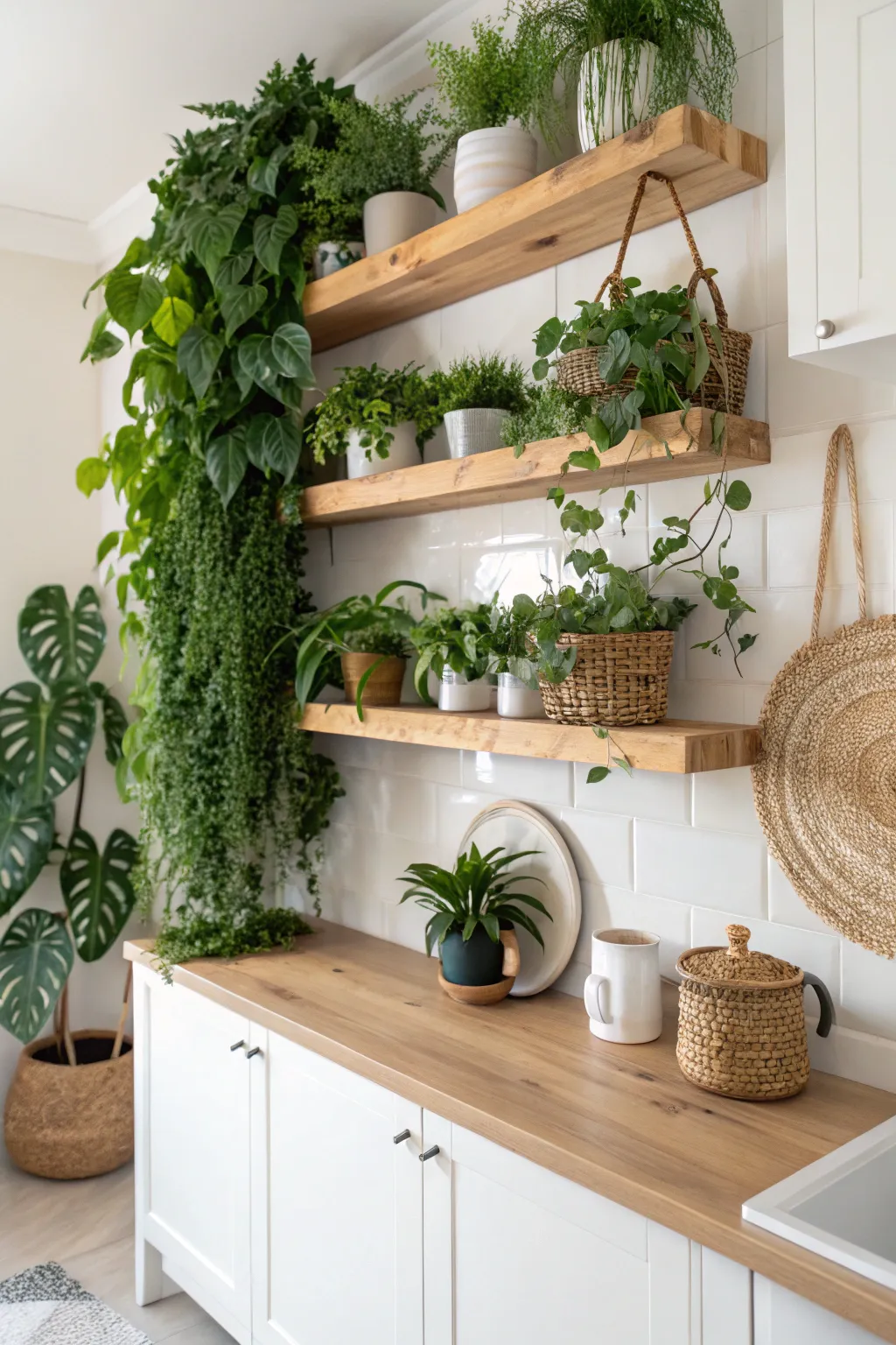 Transform your space with a stunning living wall that breathes life and style into your kitchen.
