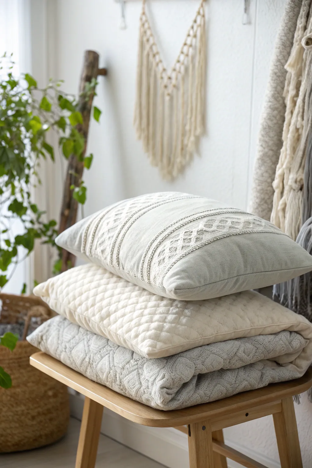 Embrace warmth and simplicity with a chic double-layered pillow made from folded blankets. Perfect for minimalist comfort.