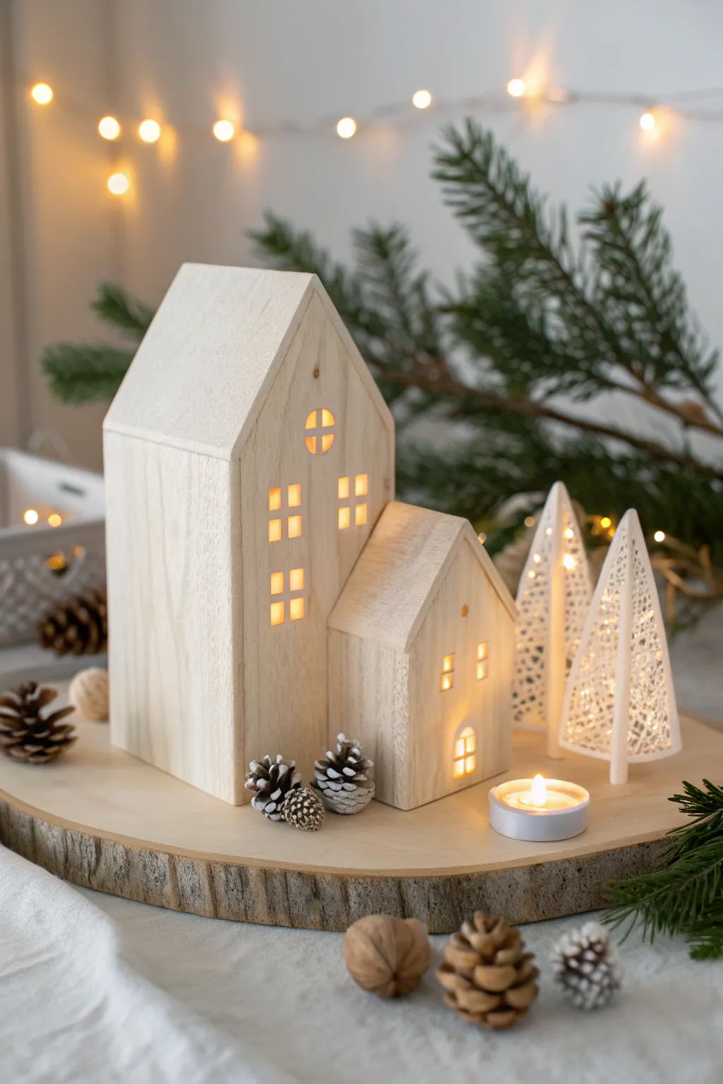 Illuminate your Christmas village with hidden lights for a touch of magic and elegance.