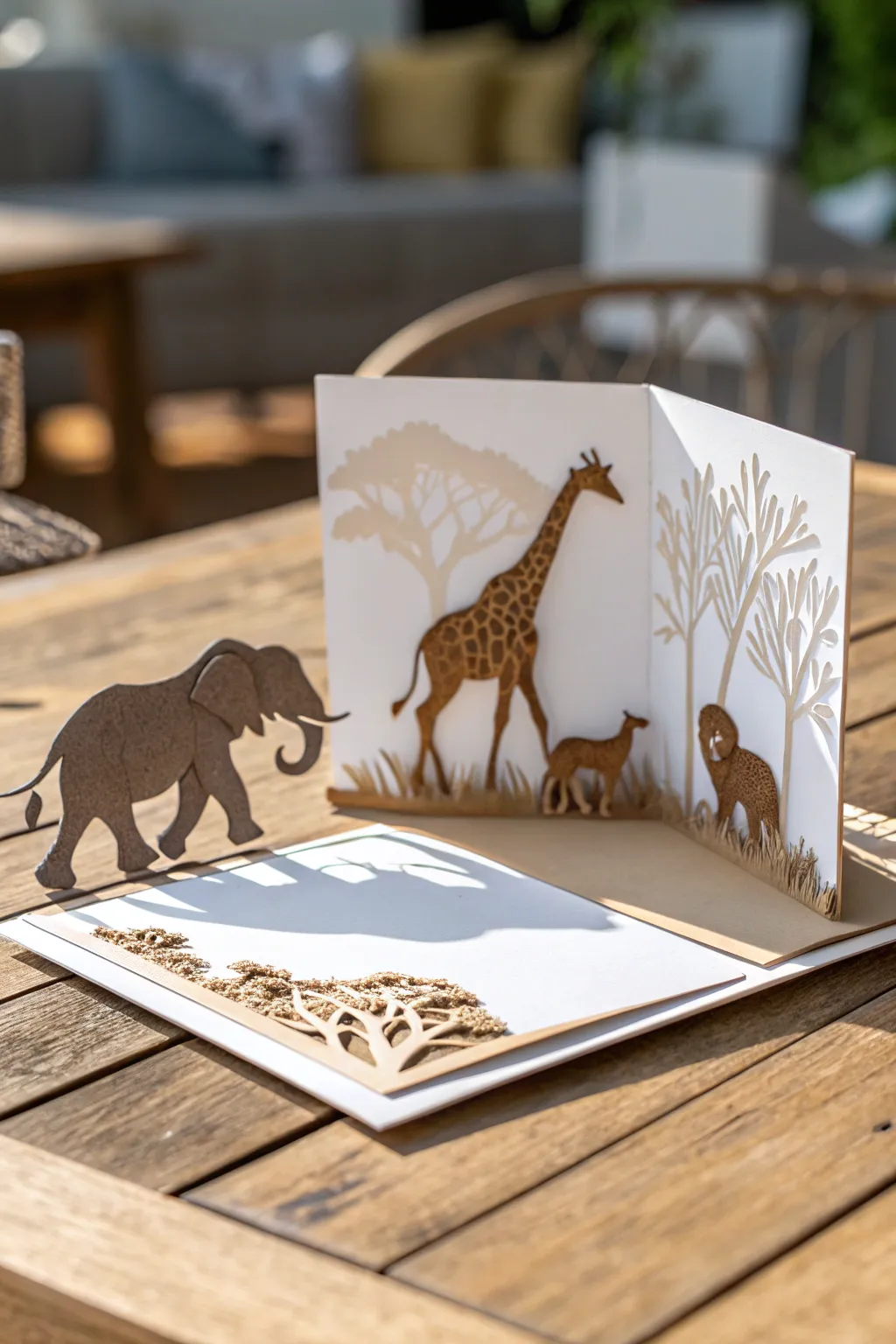 Delight in the charm of a handcrafted pop-up animal parade card, where simplicity meets playful elegance.
