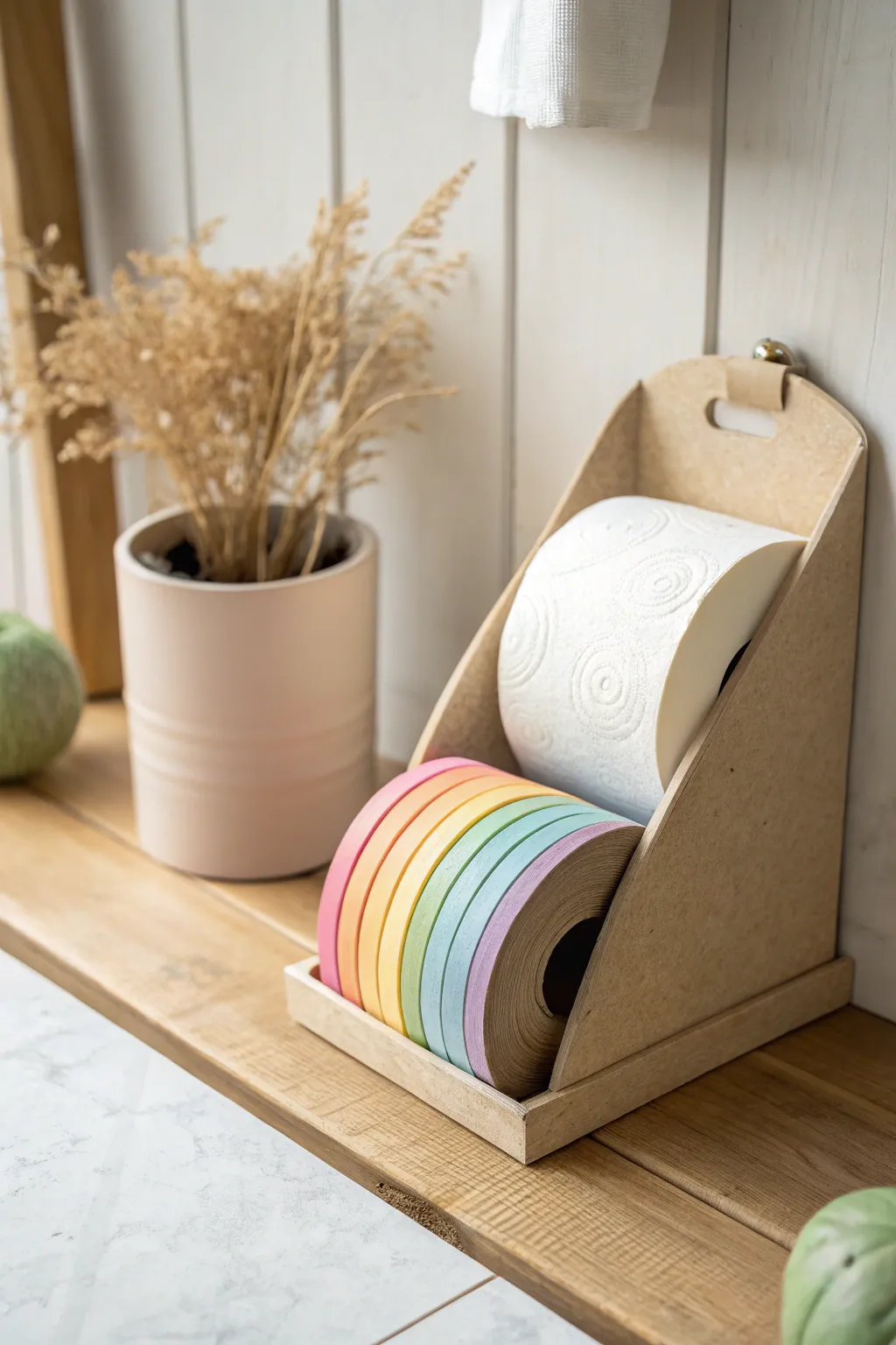 Transform empty rolls into chic band organizers with a minimalist touch!