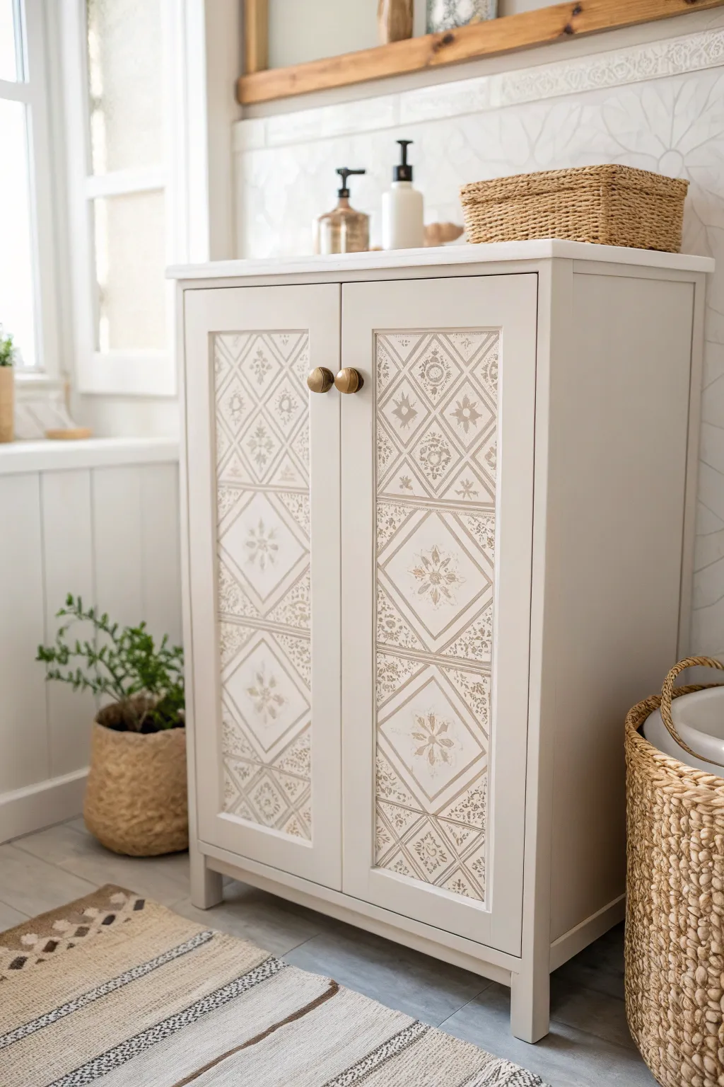 Transform your bathroom cabinets with whimsical patterns and a touch of creativity using washi tape.