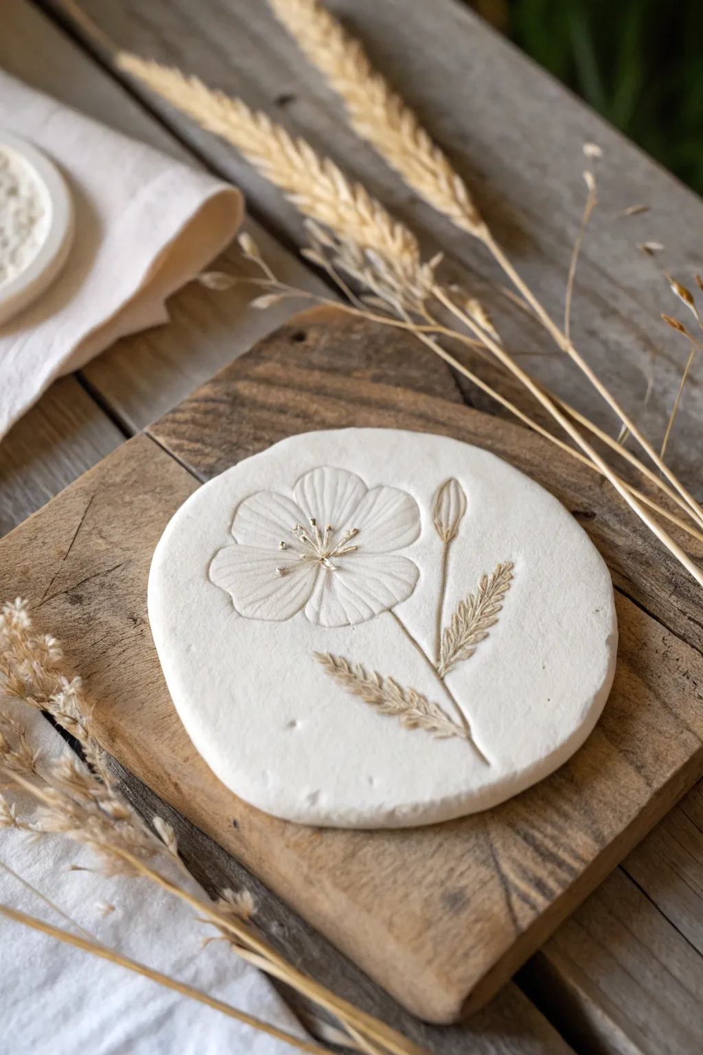 Capture nature's elegance with handcrafted clay flower imprints – perfect for minimalist keepsakes.