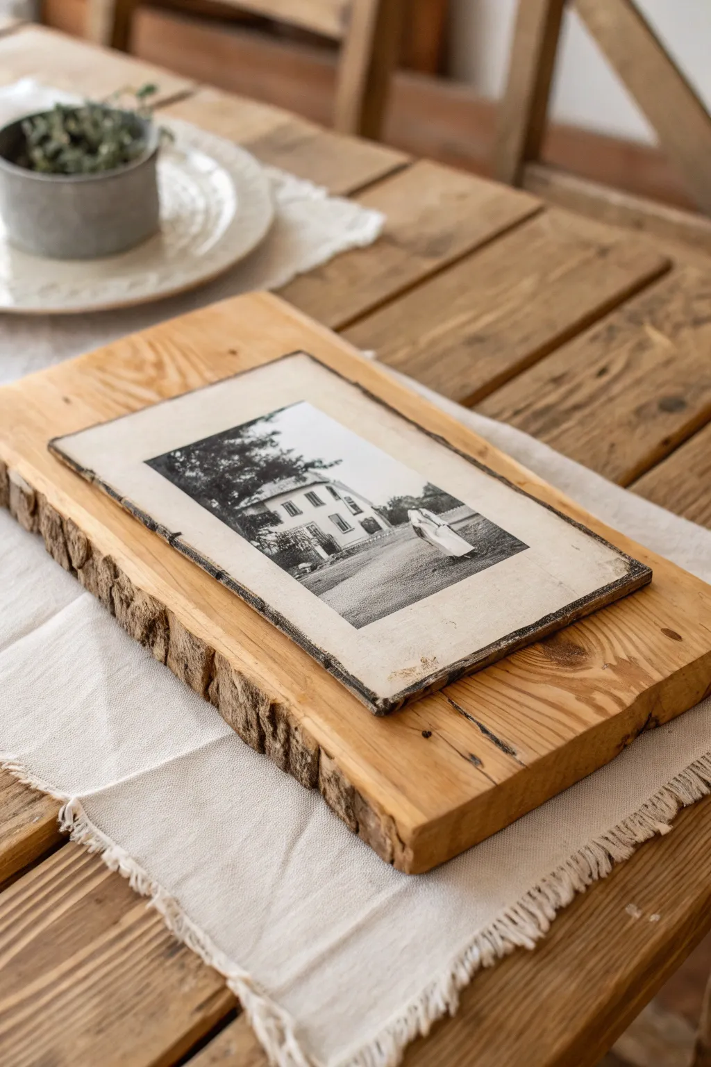 Embrace the charm of shabby chic with distressed edges on your photo-transferred wood art.